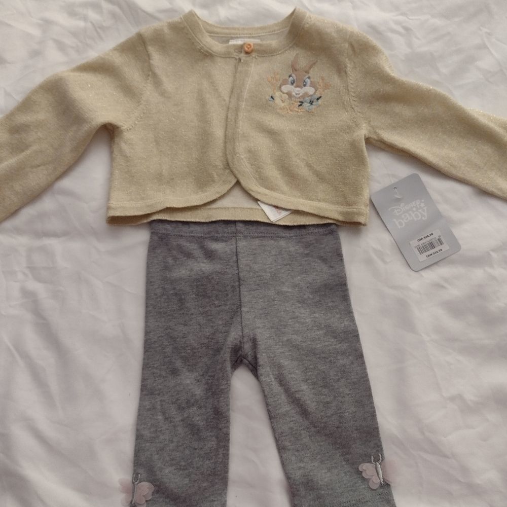DISNEY Baby Two-Piece Outfit Tan Gray Size 6-9M NWT